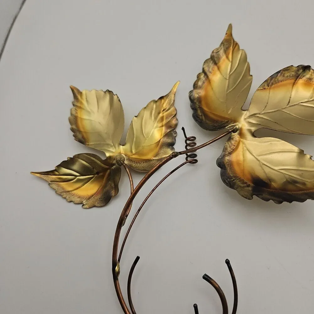 Vtg Gold Bronze Color Leaves Metallic Wall Hanging Home Floral Decor MCM